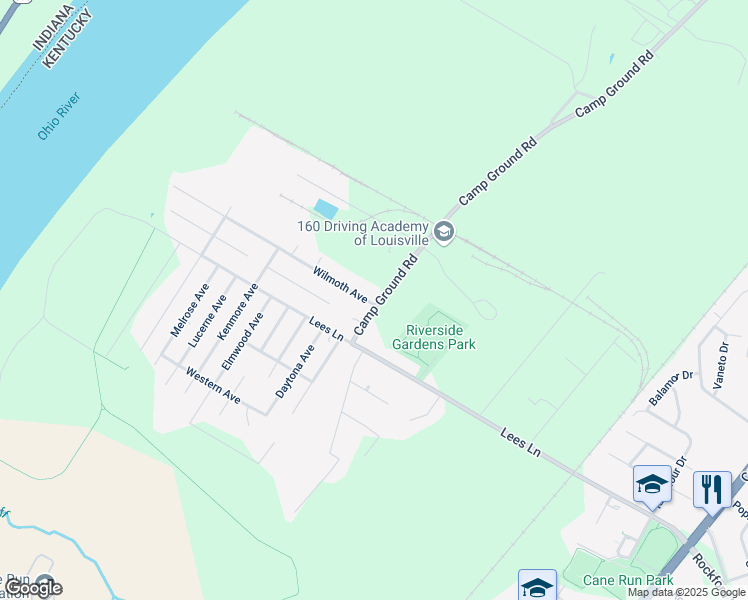 map of restaurants, bars, coffee shops, grocery stores, and more near 6310 Camp Ground Road in Louisville