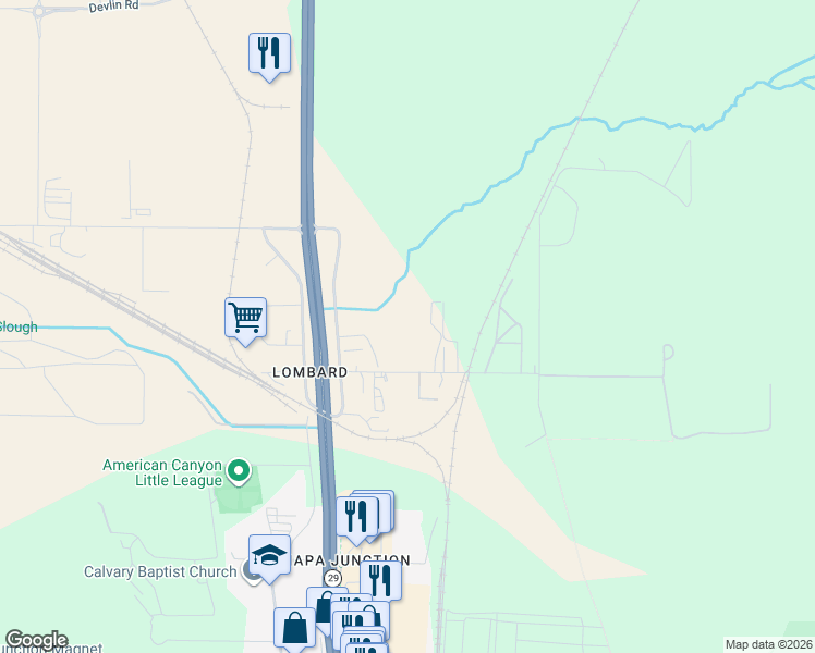 map of restaurants, bars, coffee shops, grocery stores, and more near 316 Watson Lane in American Canyon