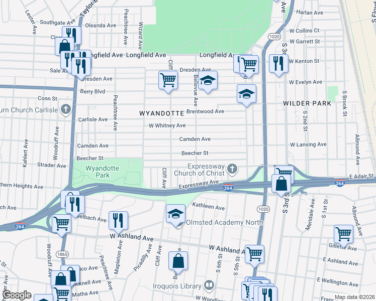 map of restaurants, bars, coffee shops, grocery stores, and more near 811 Beecher Street in Louisville