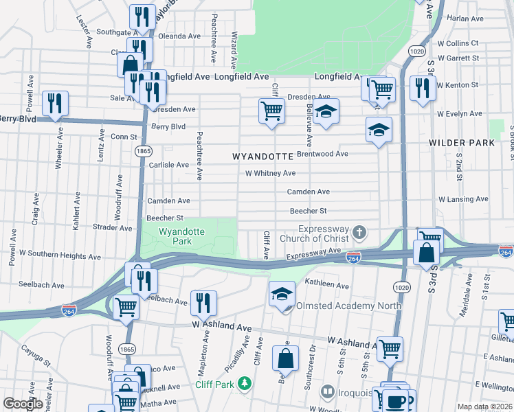 map of restaurants, bars, coffee shops, grocery stores, and more near 919 Camden Avenue in Louisville