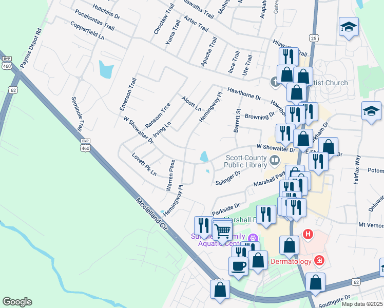 map of restaurants, bars, coffee shops, grocery stores, and more near 140 Hemingway Place in Georgetown