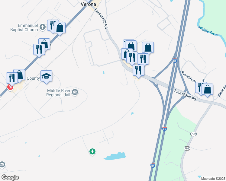 map of restaurants, bars, coffee shops, grocery stores, and more near 49 Adams Lane in Verona
