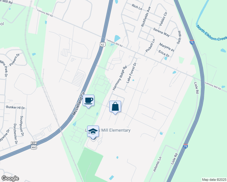 map of restaurants, bars, coffee shops, grocery stores, and more near 243 Harmony Ridge Road in Georgetown