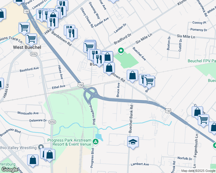 map of restaurants, bars, coffee shops, grocery stores, and more near 3930-B Bardstown Road in Louisville