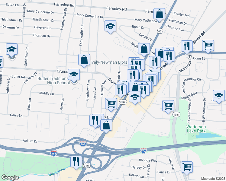 map of restaurants, bars, coffee shops, grocery stores, and more near 4006 Delores Avenue in Louisville