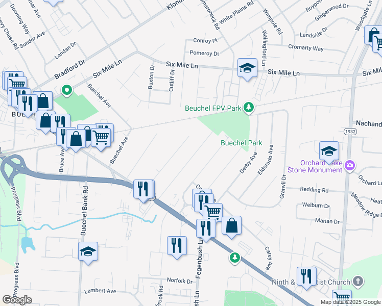 map of restaurants, bars, coffee shops, grocery stores, and more near 2254 Richland Avenue in Louisville
