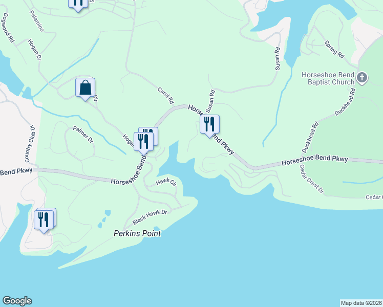 map of restaurants, bars, coffee shops, grocery stores, and more near Highland Shores in Lake Ozark