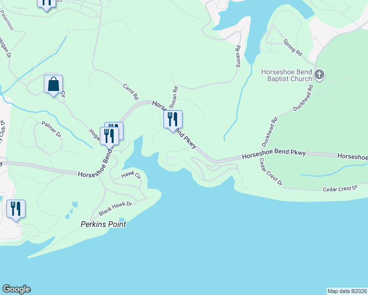 map of restaurants, bars, coffee shops, grocery stores, and more near 125 Emerald Bay Drive in Lake Ozark