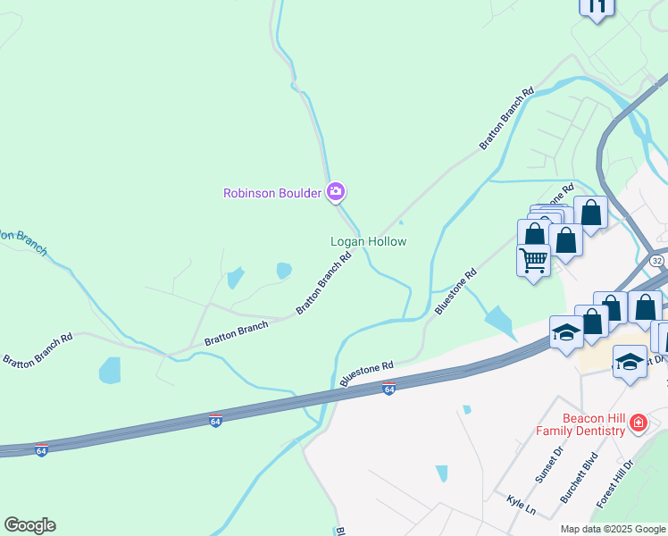 map of restaurants, bars, coffee shops, grocery stores, and more near 1000 Bratton Branch in Morehead