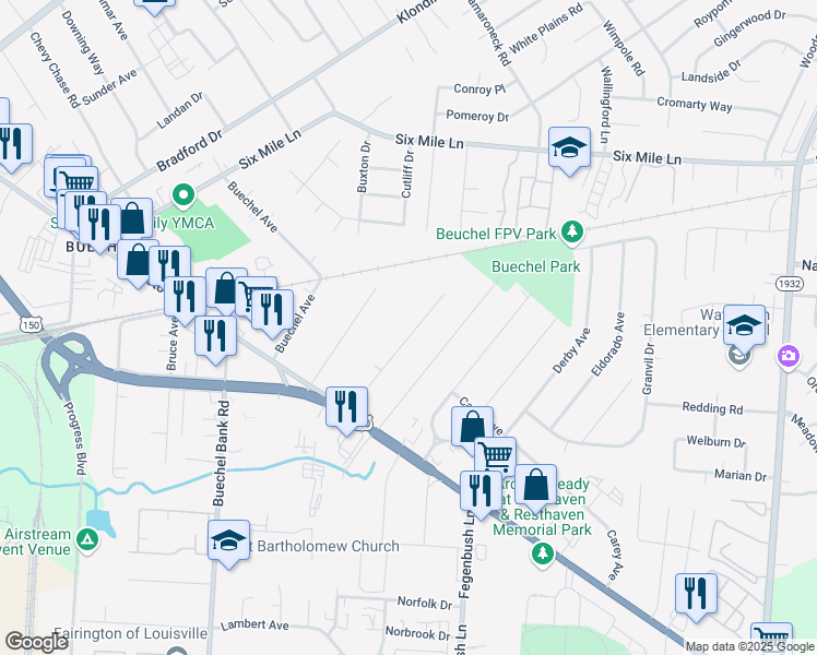 map of restaurants, bars, coffee shops, grocery stores, and more near 2239 Richland Avenue in Louisville