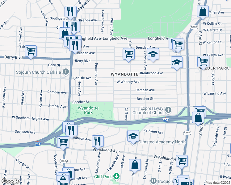 map of restaurants, bars, coffee shops, grocery stores, and more near 936 Camden Avenue in Louisville