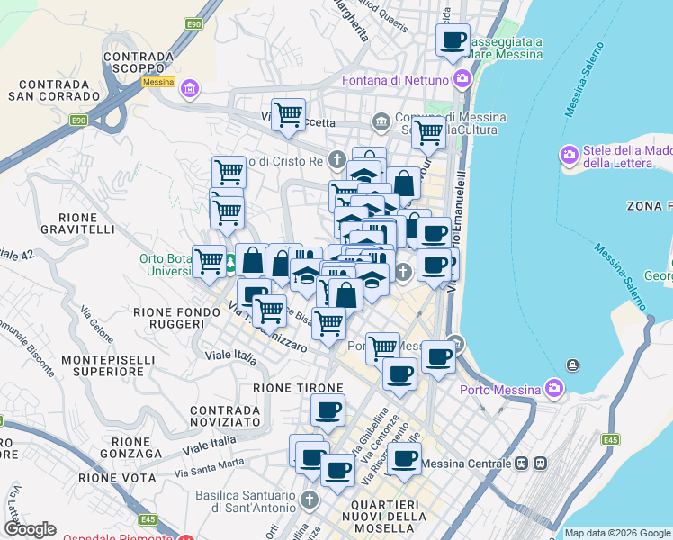 map of restaurants, bars, coffee shops, grocery stores, and more near 7 Via Templari in Messina