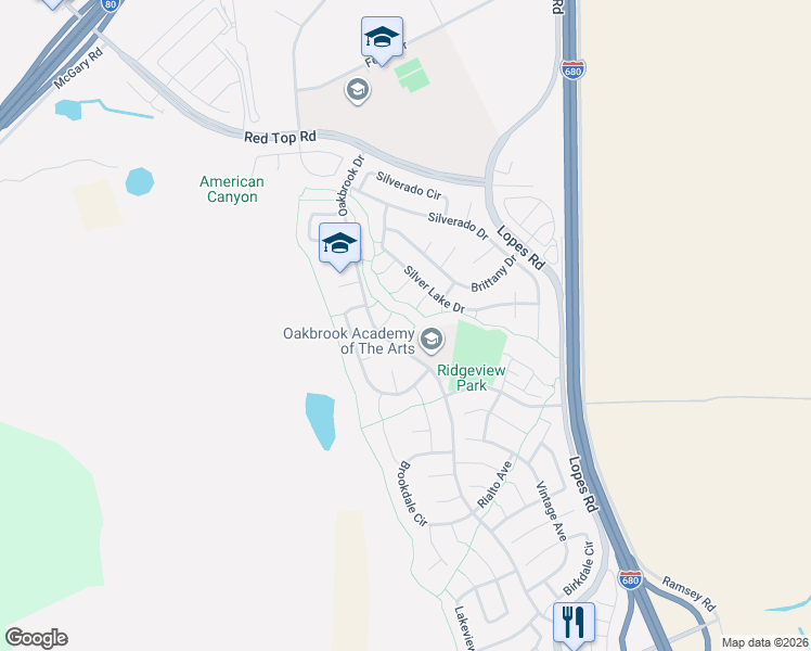 map of restaurants, bars, coffee shops, grocery stores, and more near 4901 Jennings Court in Fairfield