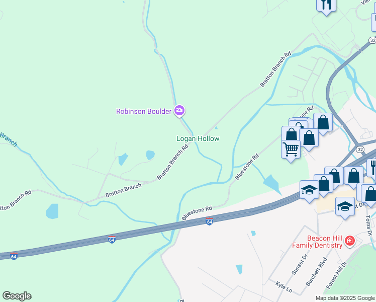 map of restaurants, bars, coffee shops, grocery stores, and more near 1000 Bratton Branch in Morehead