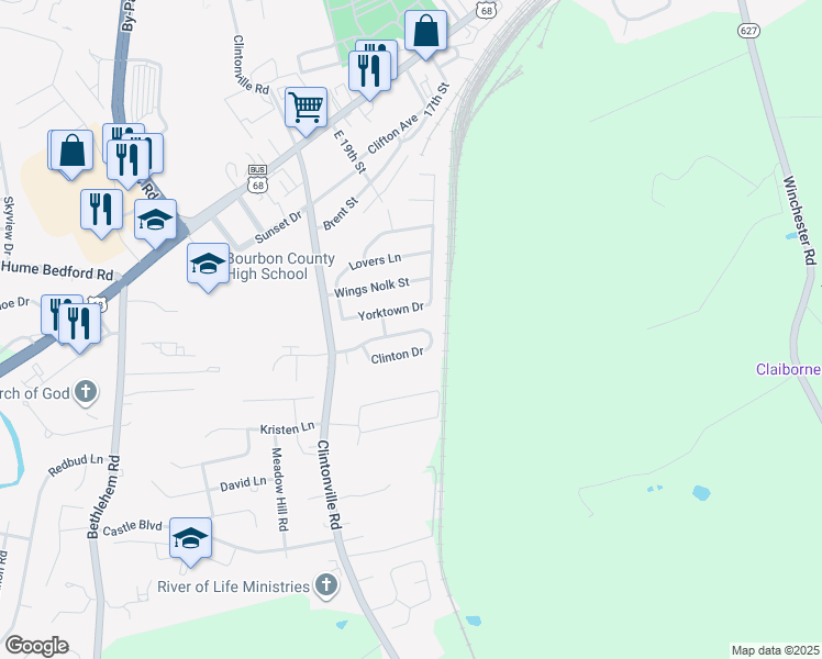 map of restaurants, bars, coffee shops, grocery stores, and more near 208 Clinton Drive in Paris