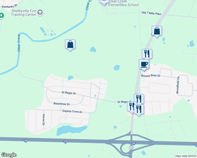 map of restaurants, bars, coffee shops, grocery stores, and more near 941 Thornhill Road in Shelbyville