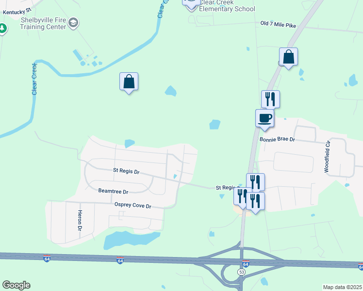 map of restaurants, bars, coffee shops, grocery stores, and more near 941 Thornhill Road in Shelbyville
