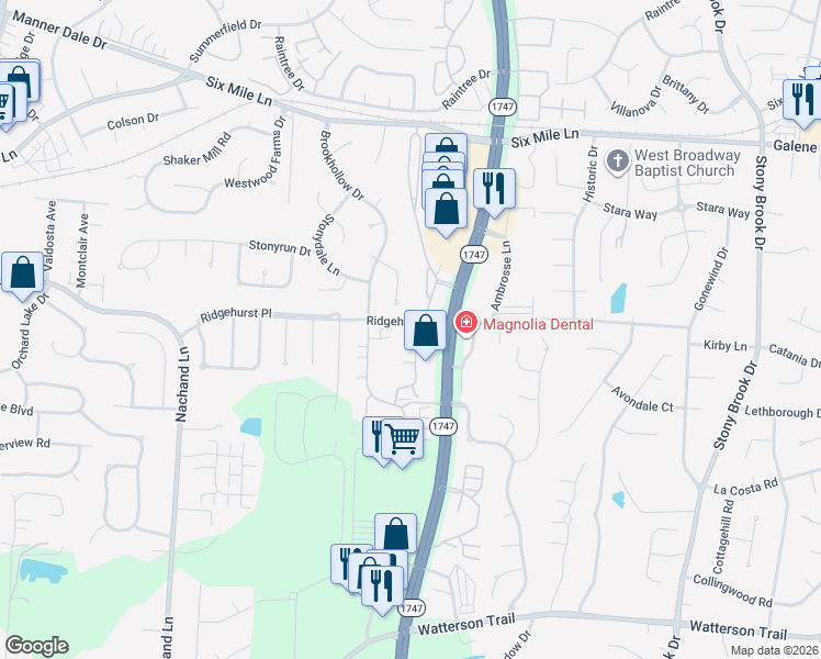 map of restaurants, bars, coffee shops, grocery stores, and more near 3802 Village Green Drive in Louisville