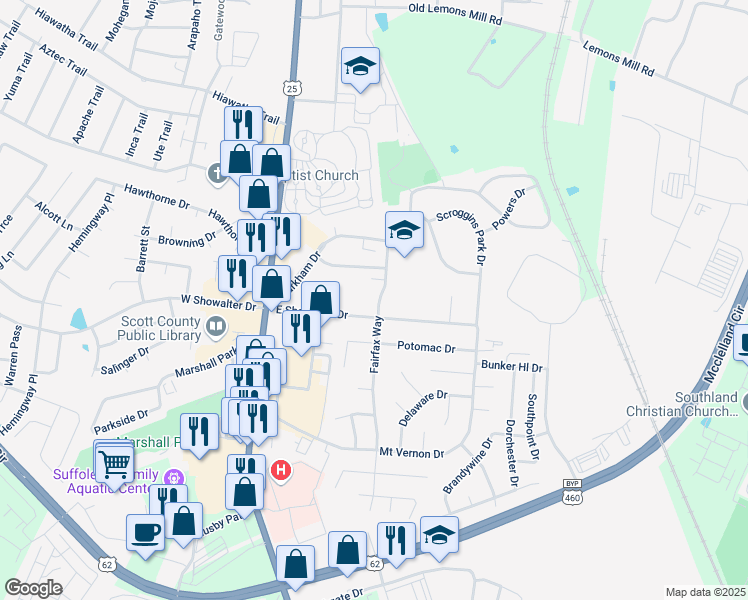 map of restaurants, bars, coffee shops, grocery stores, and more near 174 Fairfax Way in Georgetown