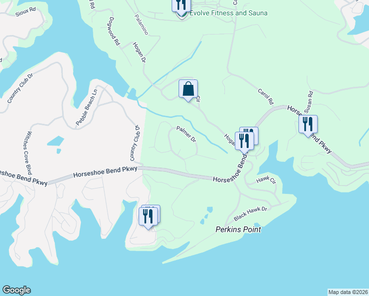 map of restaurants, bars, coffee shops, grocery stores, and more near 51-137 Palmer Drive in Lake Ozark
