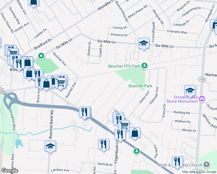 map of restaurants, bars, coffee shops, grocery stores, and more near 2254 Richland Avenue in Louisville