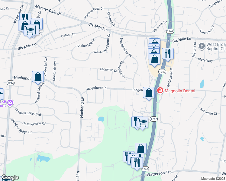map of restaurants, bars, coffee shops, grocery stores, and more near 7818 Ridgehurst Place in Louisville