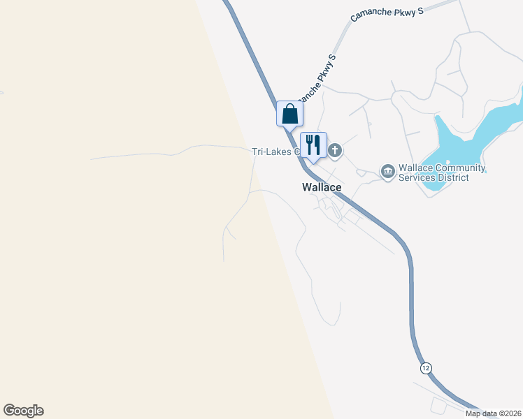 map of restaurants, bars, coffee shops, grocery stores, and more near 7824 Bollea Road in Valley Springs