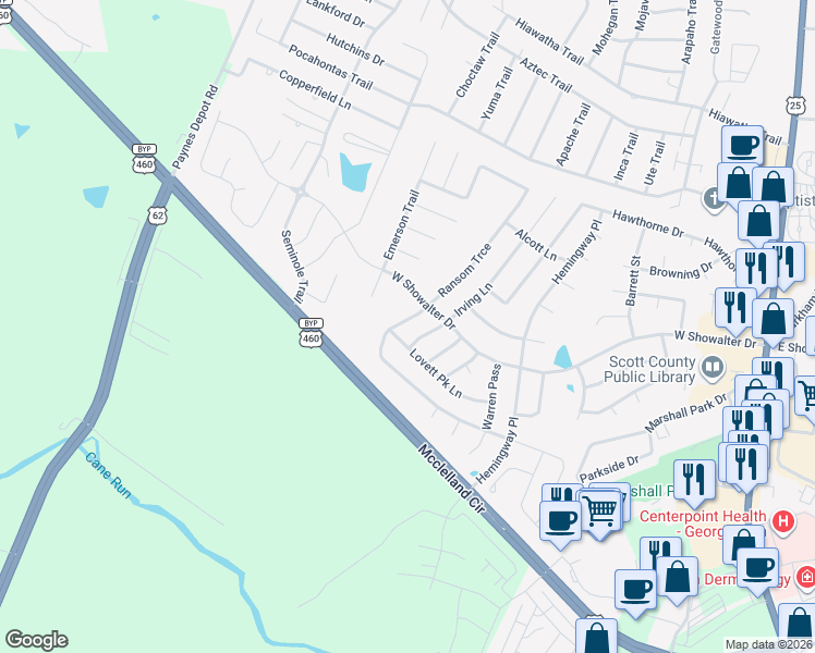 map of restaurants, bars, coffee shops, grocery stores, and more near 182 Ransom Trace in Georgetown