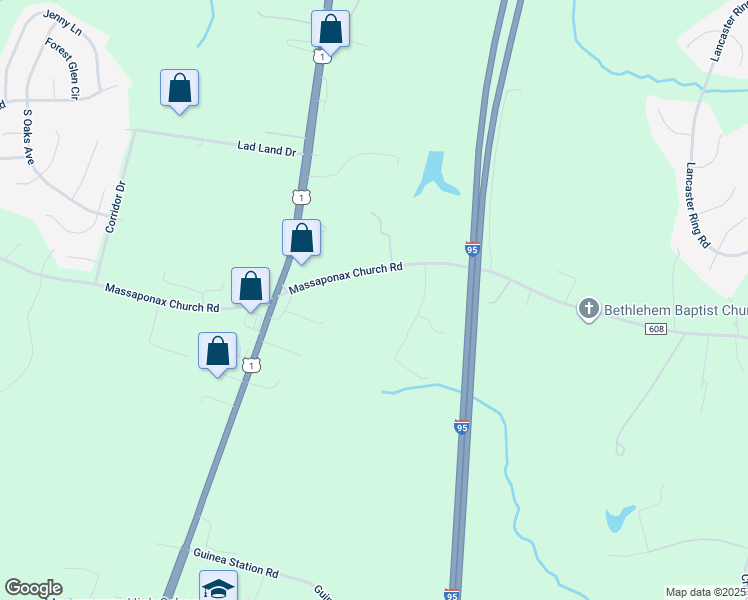 map of restaurants, bars, coffee shops, grocery stores, and more near 4916 Massaponax Church Road in Fredericksburg