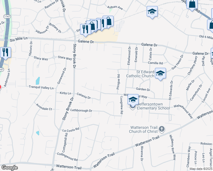 map of restaurants, bars, coffee shops, grocery stores, and more near 9200 South Pirogue Court in Louisville