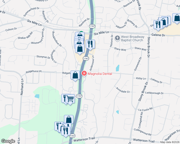 map of restaurants, bars, coffee shops, grocery stores, and more near 8401 Ambrosse Lane in Louisville