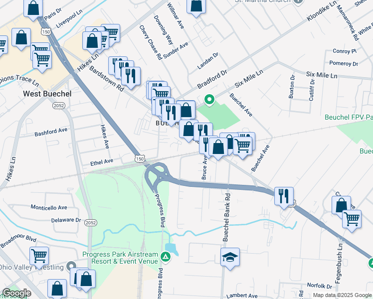 map of restaurants, bars, coffee shops, grocery stores, and more near 3930 Bardstown Road in Louisville