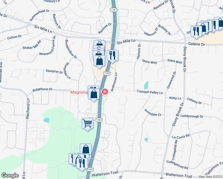 map of restaurants, bars, coffee shops, grocery stores, and more near 8404 Ambrosse Lane in Louisville