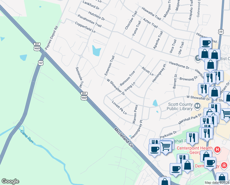map of restaurants, bars, coffee shops, grocery stores, and more near 182 Ransom Trace in Georgetown