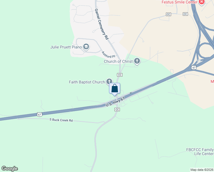 map of restaurants, bars, coffee shops, grocery stores, and more near 11821 State Road CC in Festus