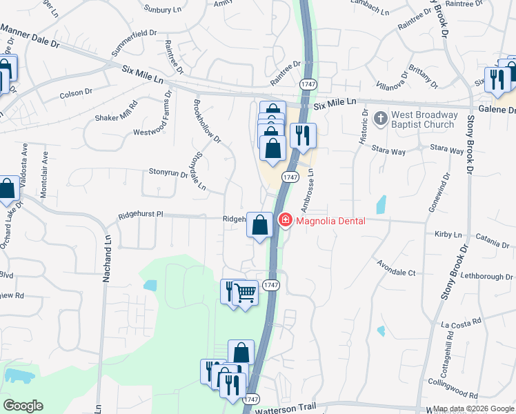 map of restaurants, bars, coffee shops, grocery stores, and more near 3802 Village Green Drive in Louisville
