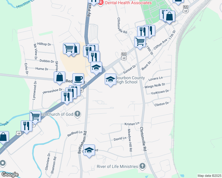 map of restaurants, bars, coffee shops, grocery stores, and more near 3343 Lexington Road in Paris