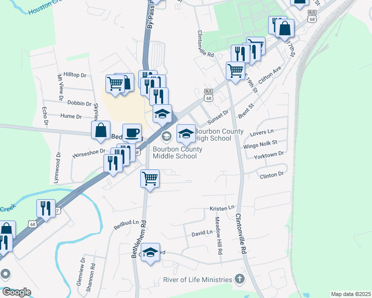 map of restaurants, bars, coffee shops, grocery stores, and more near 3341 Lexington Road in Paris
