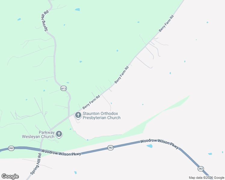 map of restaurants, bars, coffee shops, grocery stores, and more near 166 Berry Farm Road in Staunton