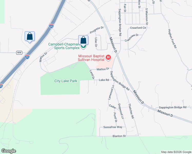 map of restaurants, bars, coffee shops, grocery stores, and more near 825 Land Drive in Sullivan