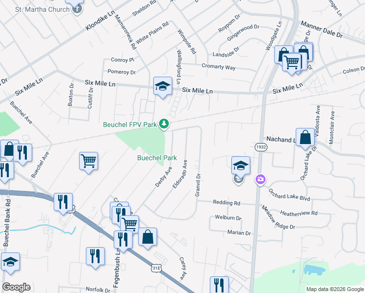map of restaurants, bars, coffee shops, grocery stores, and more near 277 Eldorado Avenue in Louisville