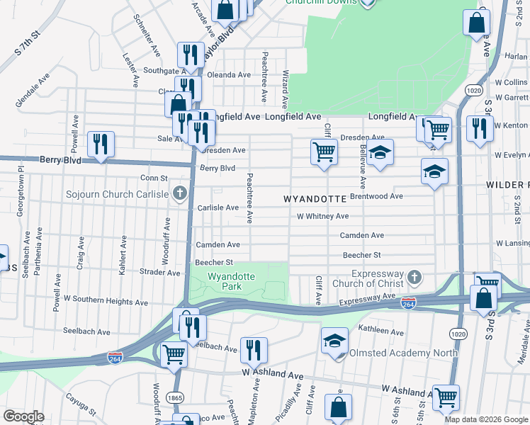map of restaurants, bars, coffee shops, grocery stores, and more near 1029 Carlisle Avenue in Louisville