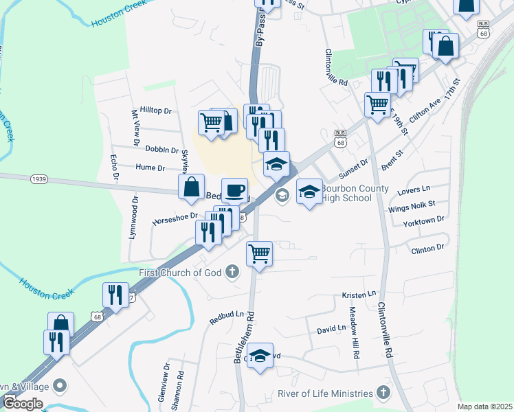 map of restaurants, bars, coffee shops, grocery stores, and more near Hume Bedford Road in Paris