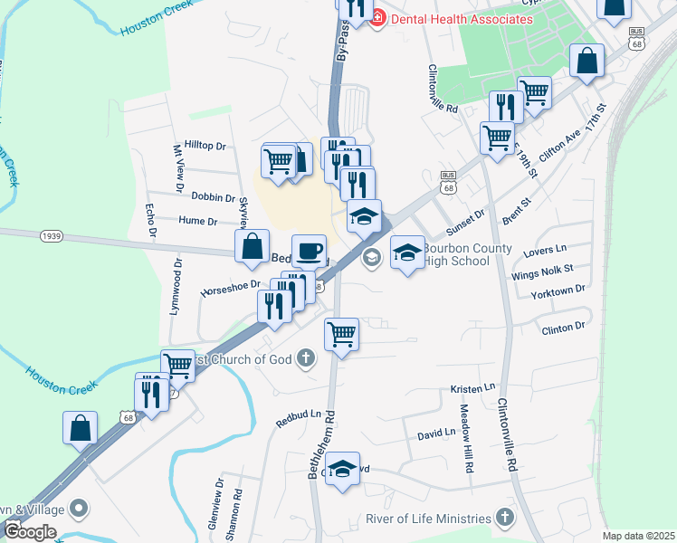 map of restaurants, bars, coffee shops, grocery stores, and more near Hume Bedford Road in Paris