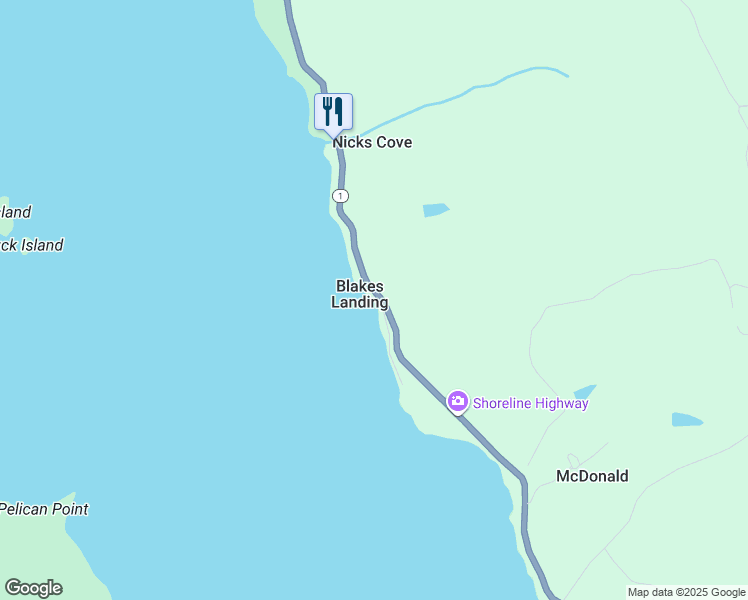 map of restaurants, bars, coffee shops, grocery stores, and more near 22825 Shoreline Highway in Marshall