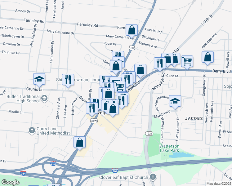 map of restaurants, bars, coffee shops, grocery stores, and more near 3920 7th Street Road in Louisville