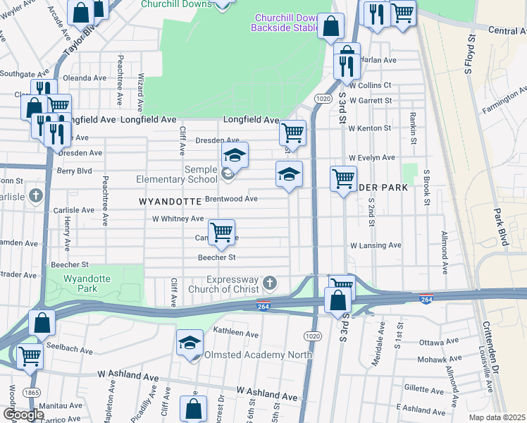 map of restaurants, bars, coffee shops, grocery stores, and more near 528 Brentwood Avenue in Louisville