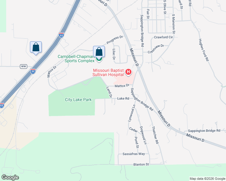 map of restaurants, bars, coffee shops, grocery stores, and more near 825 Land Drive in Sullivan