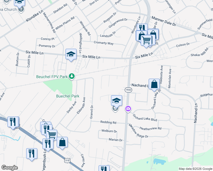 map of restaurants, bars, coffee shops, grocery stores, and more near 3710 Freestone Court in Louisville