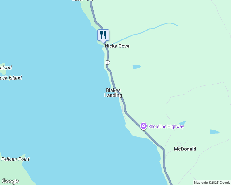 map of restaurants, bars, coffee shops, grocery stores, and more near 22825 Shoreline Highway in Marshall